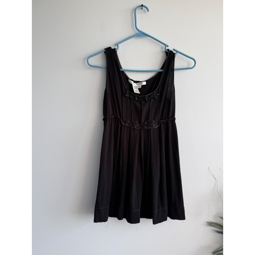 Max Studio Womens Black Pleated Empire Waist Ruffle Tunic Top y2k Small